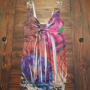 Silk dress with banded bottom